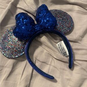 Disney Blue Sequin Minnie Ears Headband with Multicolor Glitter Ears